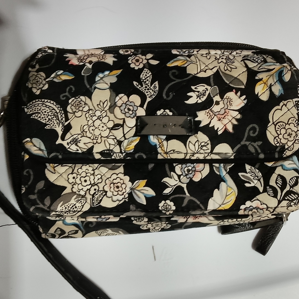 Vera Bradley Black Floral Crossbody with Cream and Yellow Accents